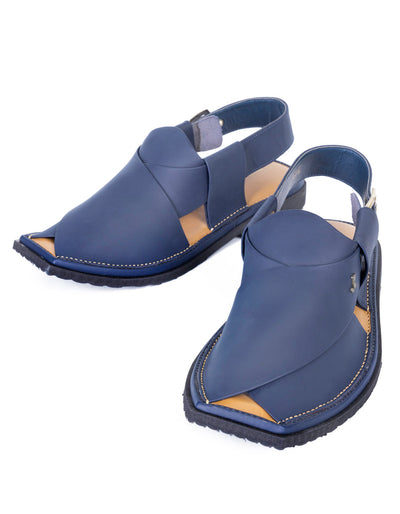 Plain Blue Peshawari Chappal - J. Junaid Jamshed