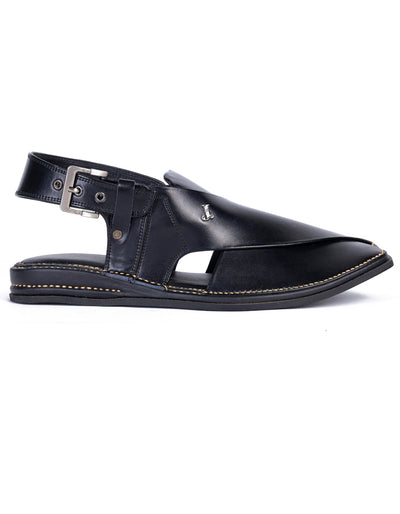 Plain Black Peshawari Chappal - J. Junaid Jamshed