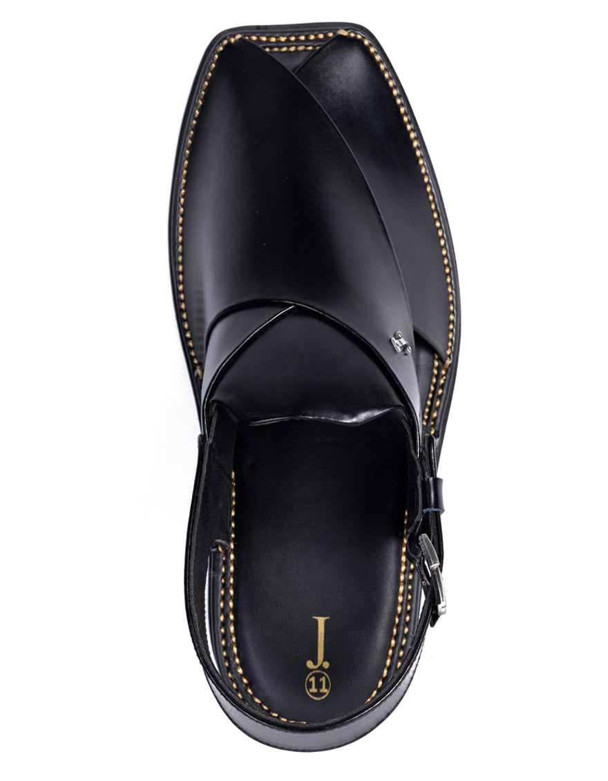 Plain Black Peshawari Chappal - J. Junaid Jamshed