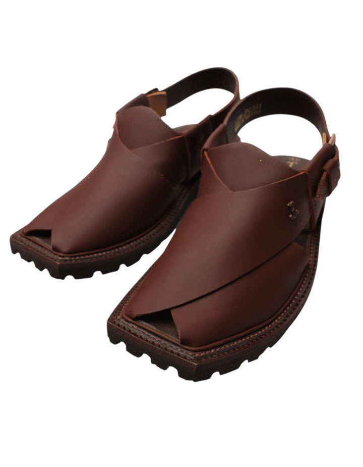 Plain Dark Brown Peshawari Chappal - J. Junaid Jamshed