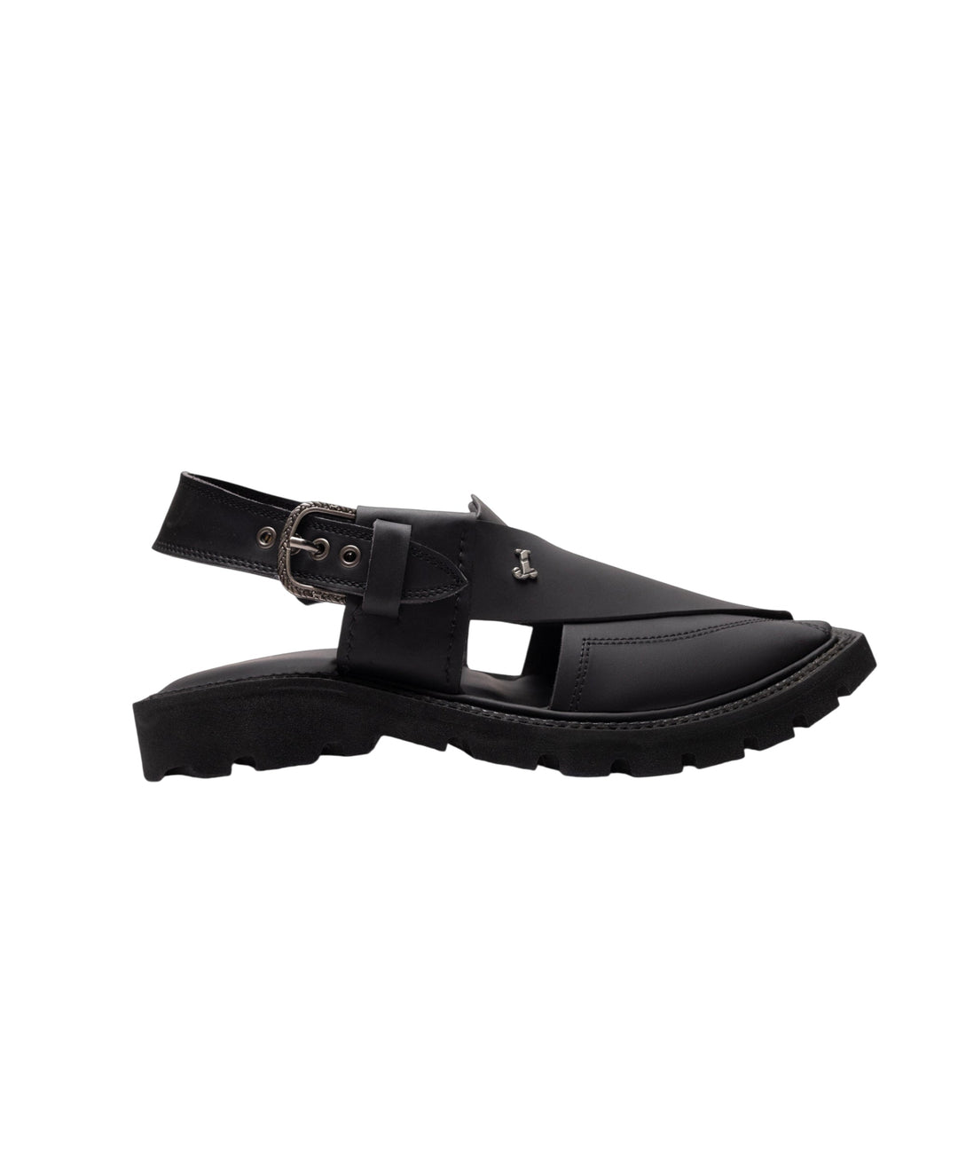 Plain Shiny Black Peshawari Chappal - J. Junaid Jamshed