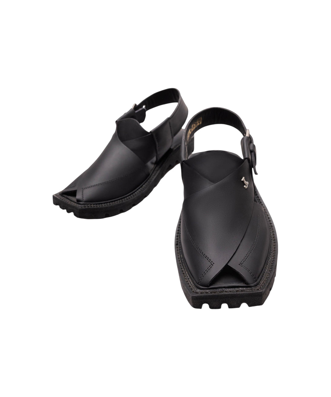 Plain Shiny Black Peshawari Chappal - J. Junaid Jamshed
