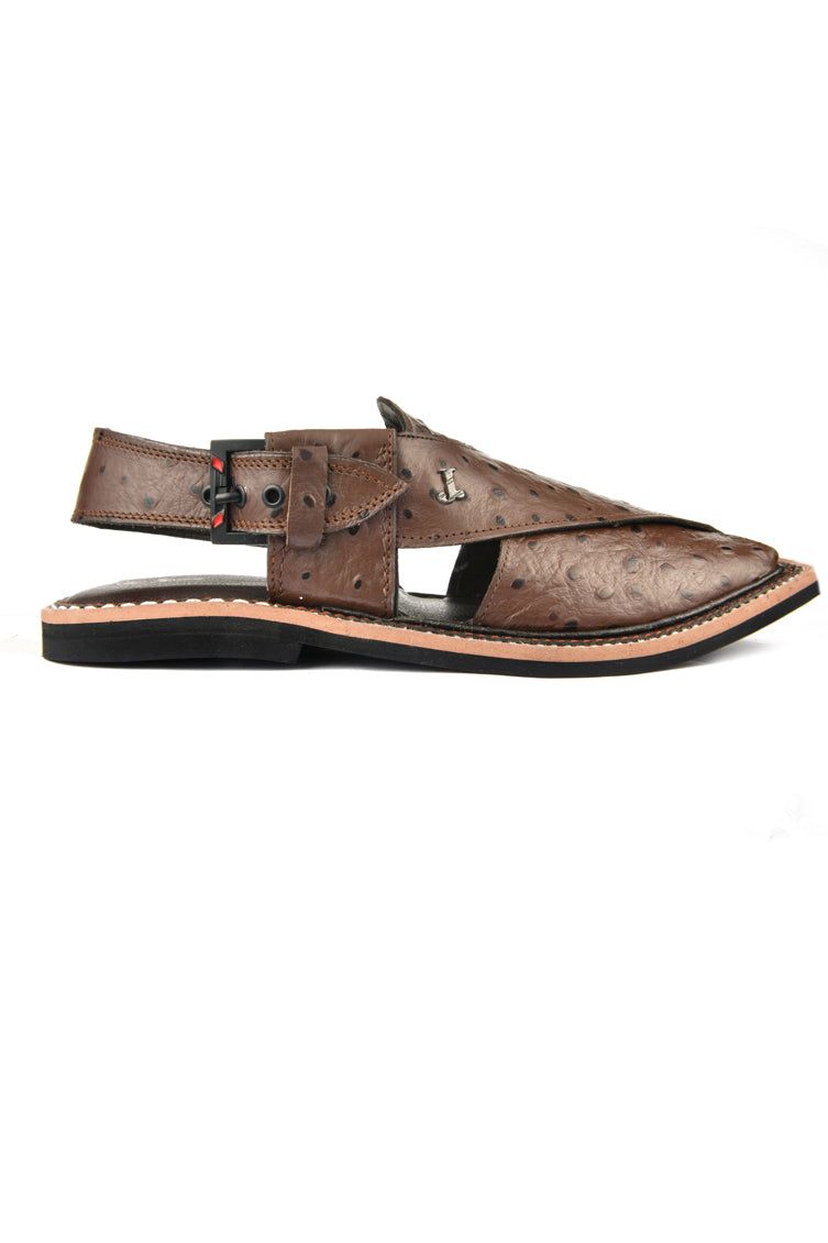 Textured Chocolate Brown Peshawari Chappal - J. Junaid Jamshed