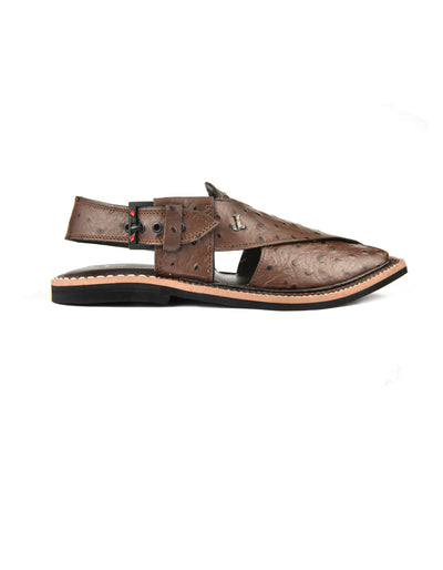 Textured Chocolate Brown Peshawari Chappal - J. Junaid Jamshed