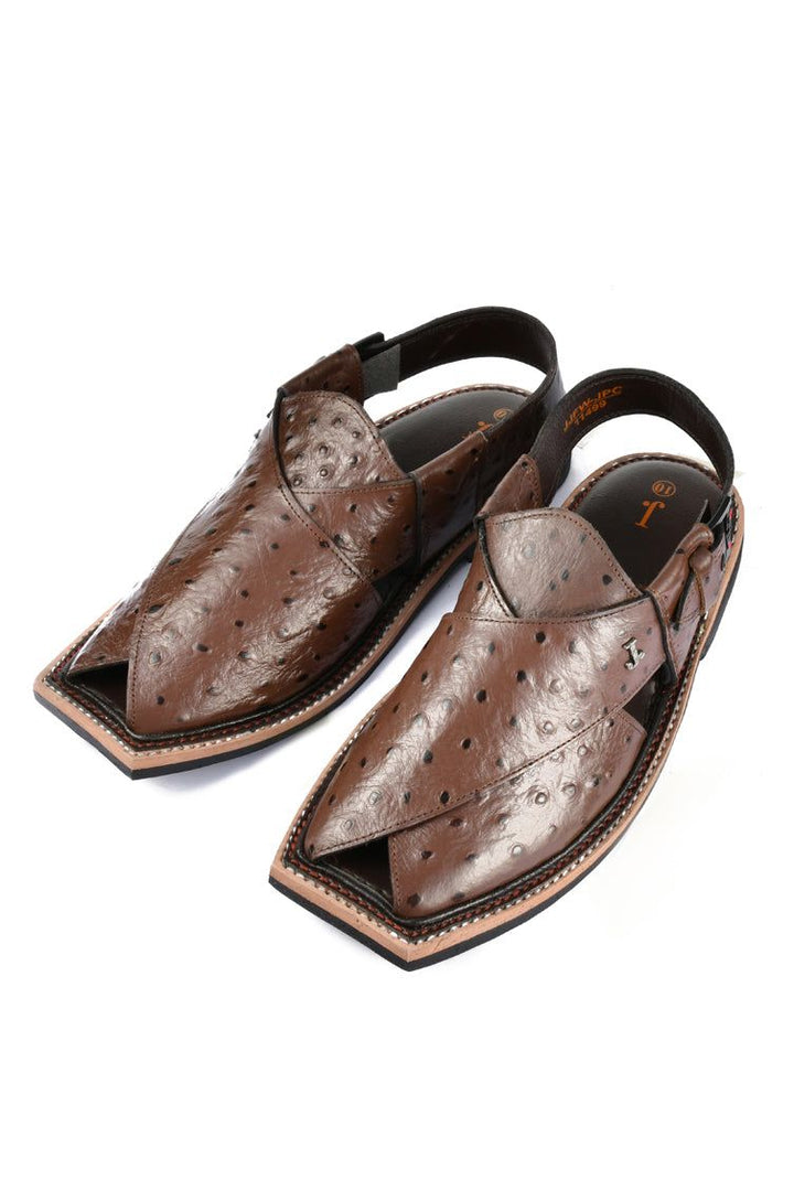 Textured Chocolate Brown Peshawari Chappal - J. Junaid Jamshed