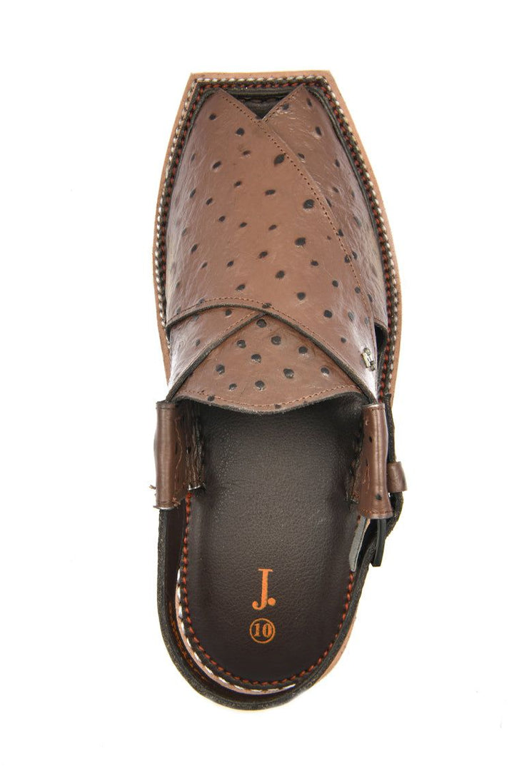 Textured Chocolate Brown Peshawari Chappal - J. Junaid Jamshed