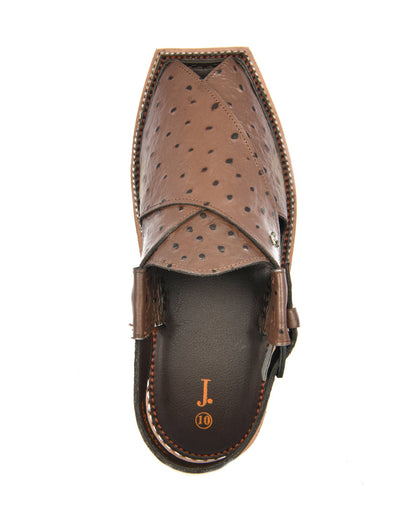 Textured Chocolate Brown Peshawari Chappal - J. Junaid Jamshed