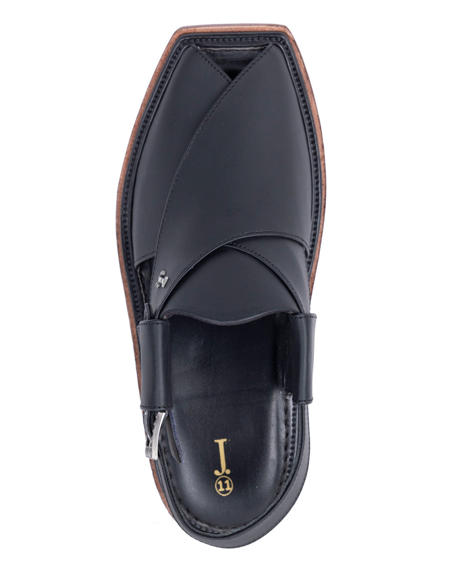 Plain Matt Black Peshawari Chappal - J. Junaid Jamshed