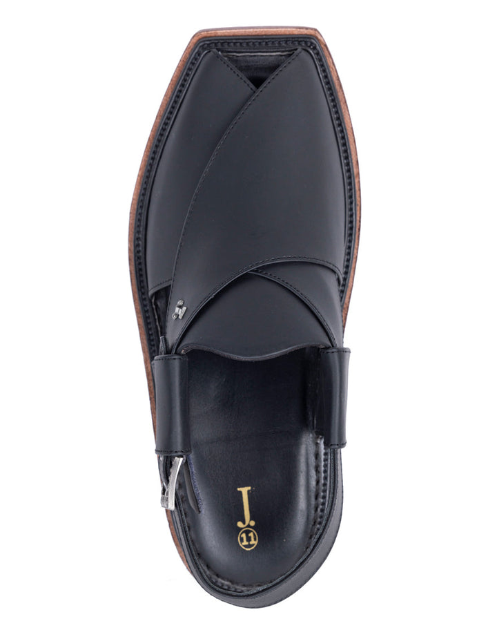 Plain Matt Black Peshawari Chappal - J. Junaid Jamshed