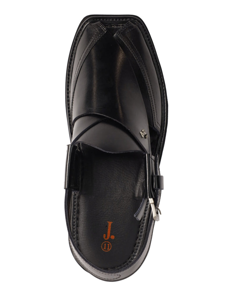 Plain Black Peshawari Chappal - J. Junaid Jamshed – Janan