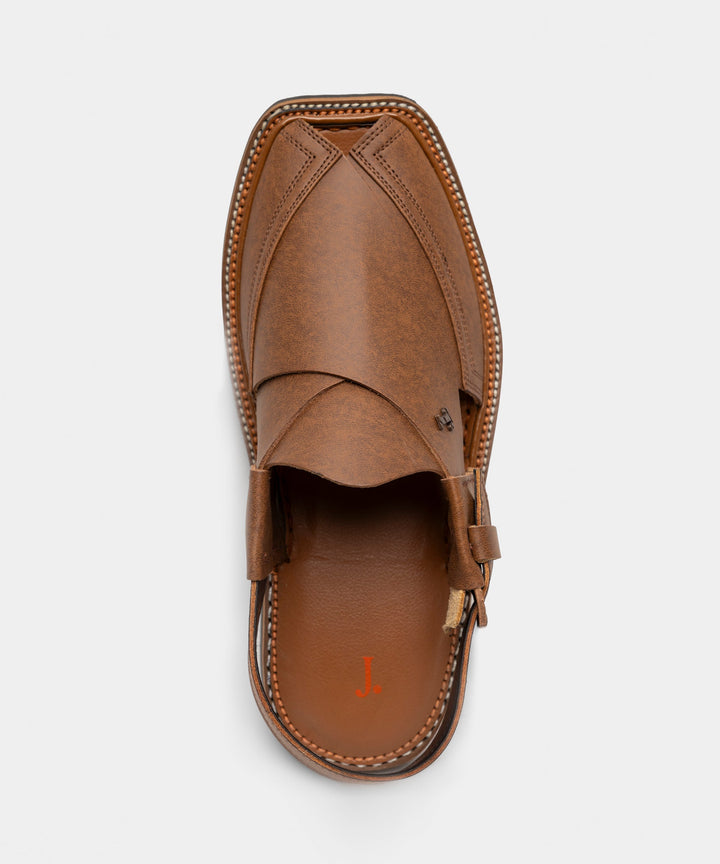 Textured Brown Peshawari Chappal - J. Junaid Jamshed