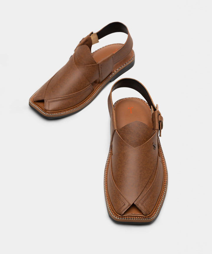 Textured Brown Peshawari Chappal - J. Junaid Jamshed
