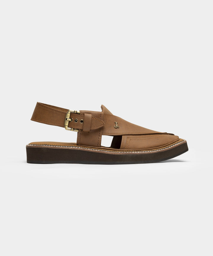 Textured Camel Brown Peshawari Chappal - J. Junaid Jamshed