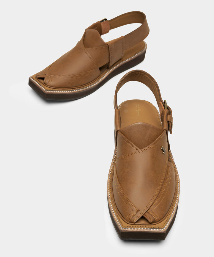 Textured Camel Brown Peshawari Chappal - J. Junaid Jamshed
