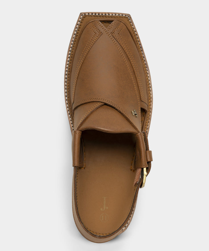 Textured Camel Brown Peshawari Chappal - J. Junaid Jamshed