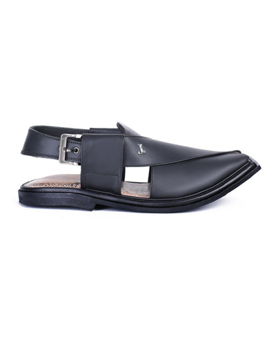 Plain Black Peshawari Chappal - J. Junaid Jamshed