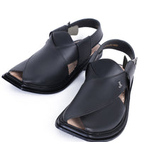 Plain Black Peshawari Chappal - J. Junaid Jamshed