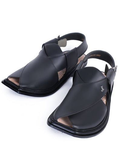 Plain Black Peshawari Chappal - J. Junaid Jamshed