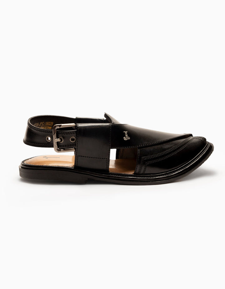 Plain Shiny Black Peshawari Chappal - J. Junaid Jamshed