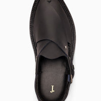 Plain Matt Black Peshawari Chappal - J. Junaid Jamshed