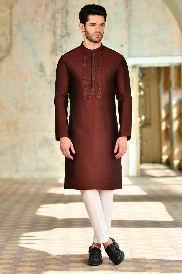 Polyester Red Special Kurta - J. Junaid Jamshed