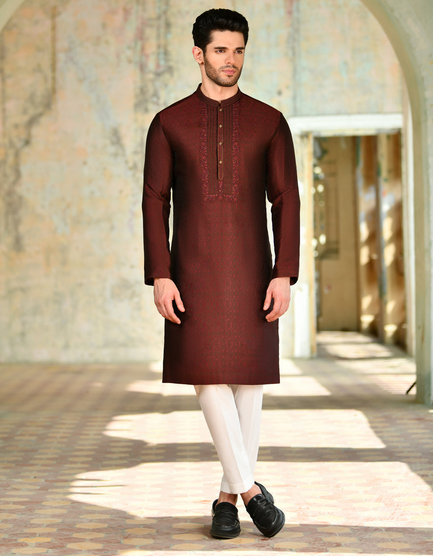 Polyester Red Special Kurta - J. Junaid Jamshed