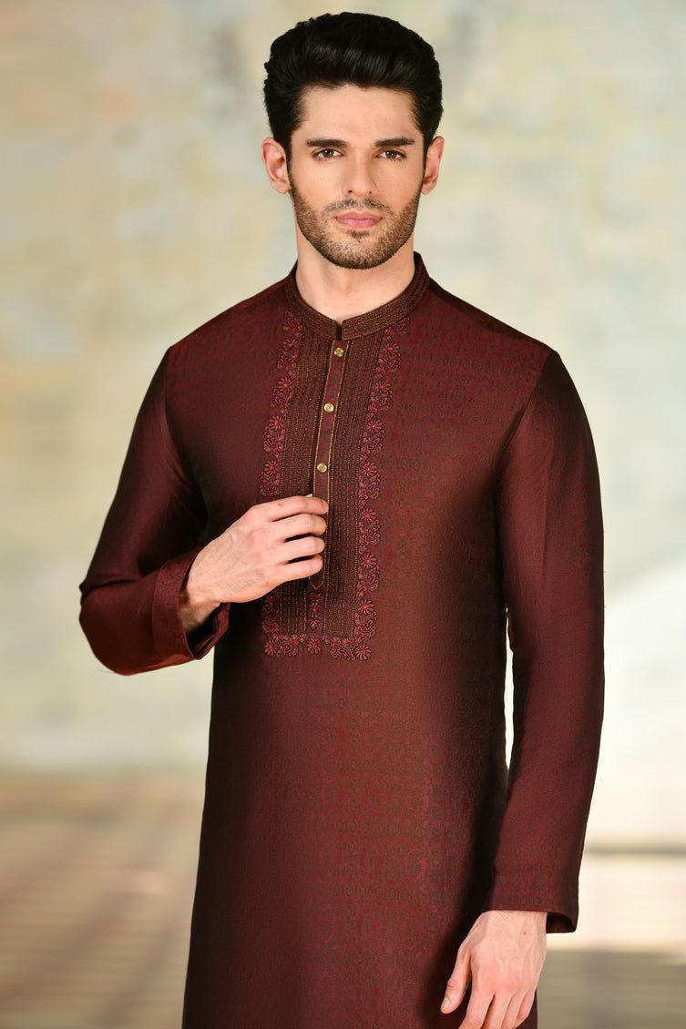 Polyester Red Special Kurta - J. Junaid Jamshed