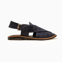 Plain Denim Blue Peshawari Chappal - J. Junaid Jamshed