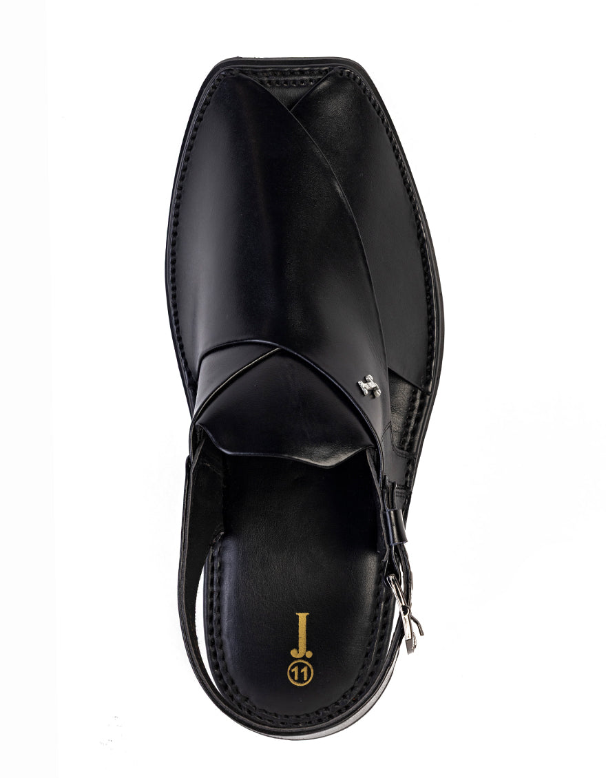 None Black Peshawari Chappal - J. Junaid Jamshed