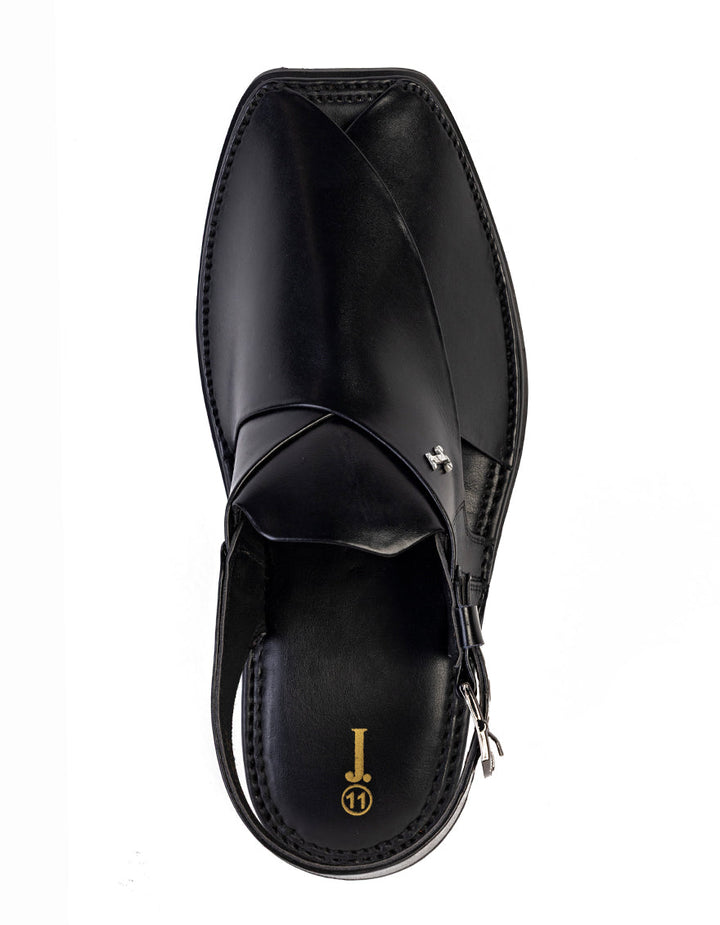 None Black Peshawari Chappal - J. Junaid Jamshed