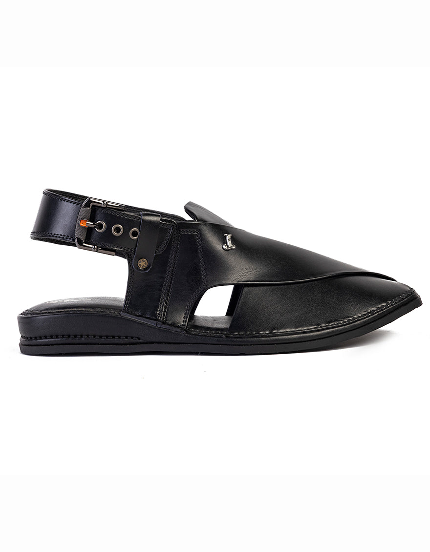 None Black Peshawari Chappal - J. Junaid Jamshed