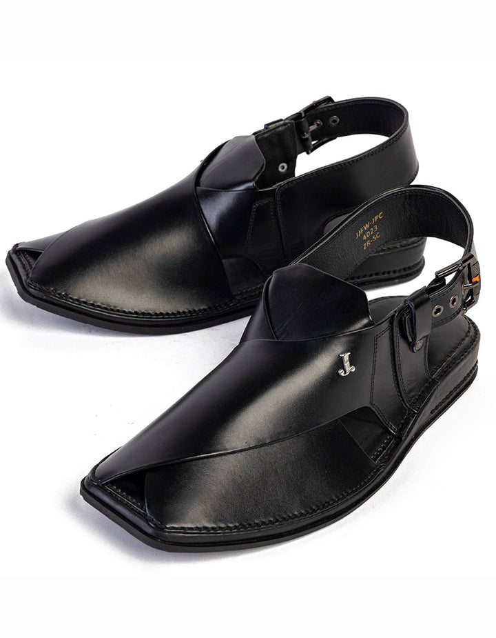 None Black Peshawari Chappal - J. Junaid Jamshed