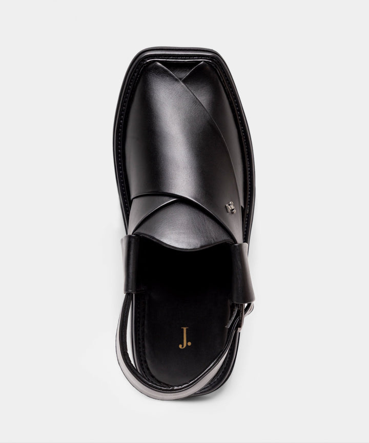 Plain Black Peshawari Chappal - J. Junaid Jamshed