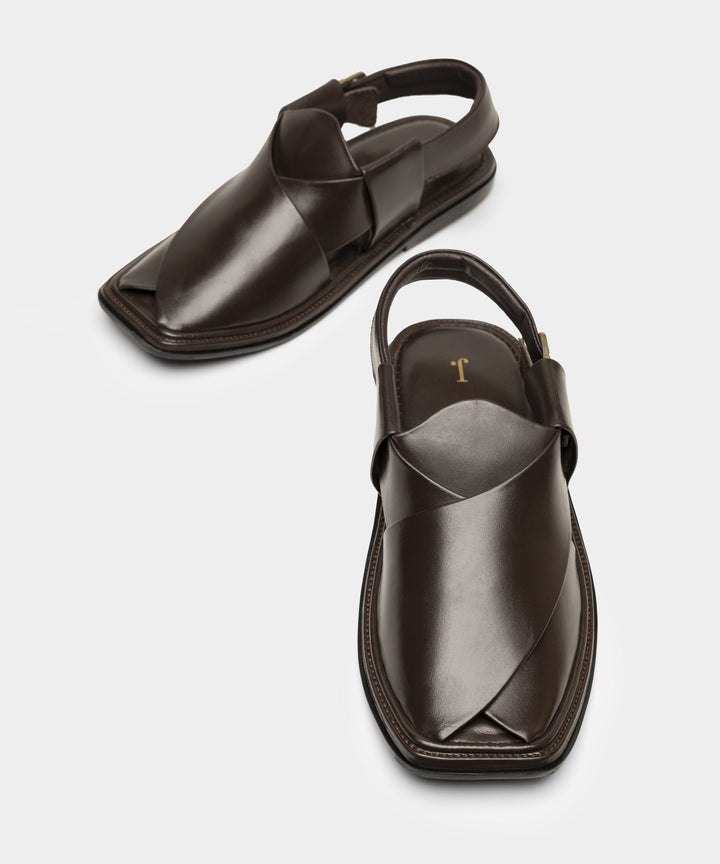 Plain Brown Peshawari Chappal - J. Junaid Jamshed