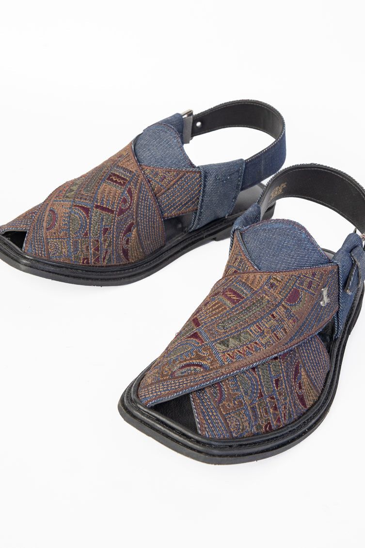 Plain Blue Peshawari Chappal - J. Junaid Jamshed