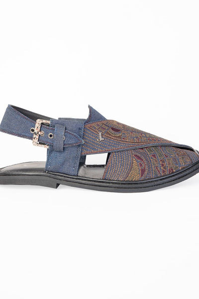 Plain Blue Peshawari Chappal - J. Junaid Jamshed