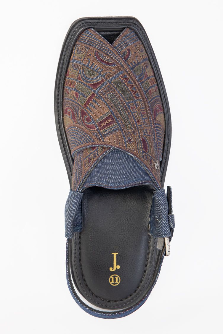 Plain Blue Peshawari Chappal - J. Junaid Jamshed