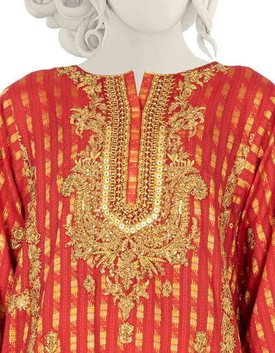 Jacquard Red Stitched Suit - J. Junaid Jamshed