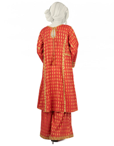 Jacquard Red Stitched Suit - J. Junaid Jamshed