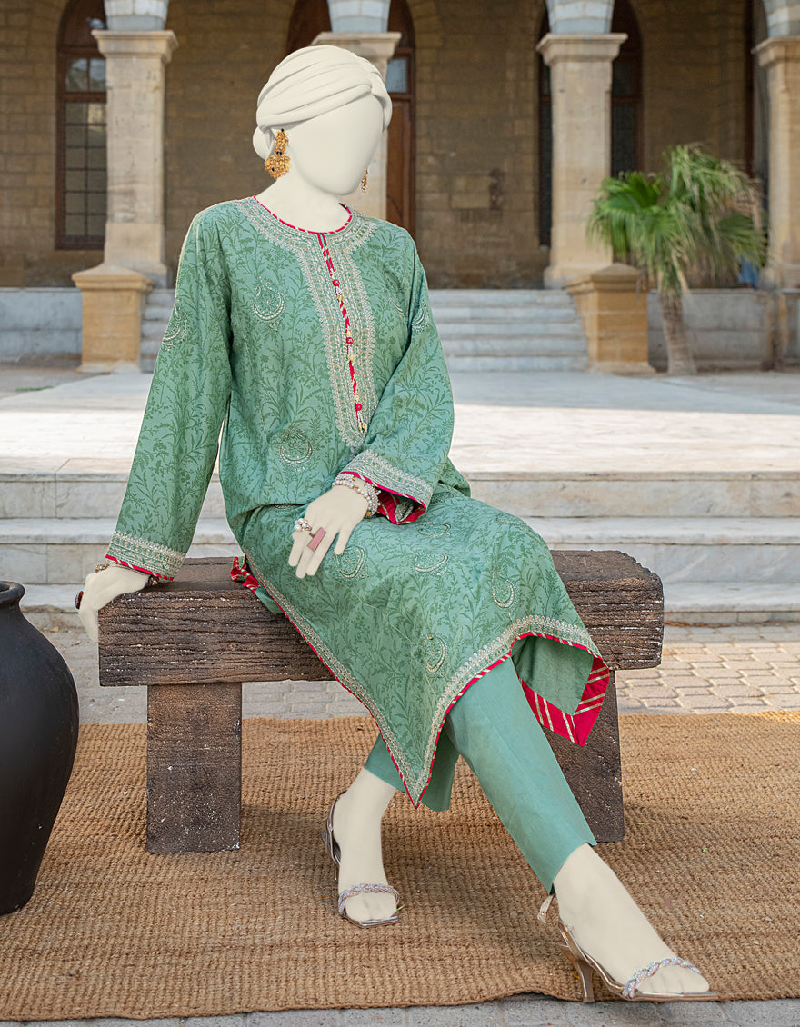 Silk Green Kurti - J. Junaid Jamshed