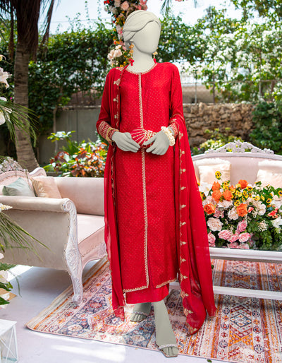 Paper Cotton Red Stitched Suit - J. Junaid Jamshed