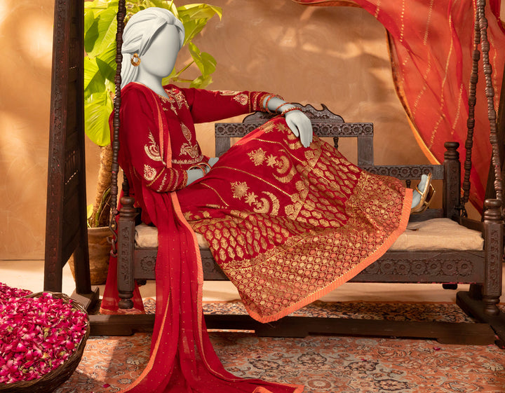Paper Cotton Red Stitched Suit - J. Junaid Jamshed