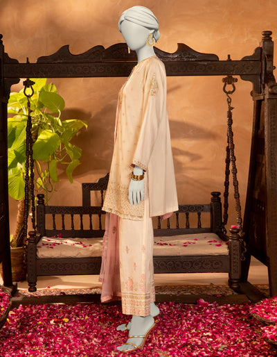 Raw Silk Off White Stitched Suit - J. Junaid Jamshed