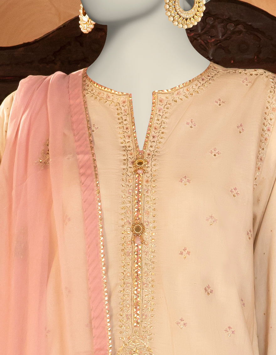 Raw Silk Off White Stitched Suit - J. Junaid Jamshed