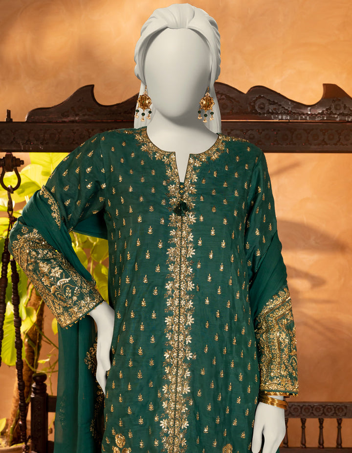 Raw Silk Green Stitched Suit - J. Junaid Jamshed