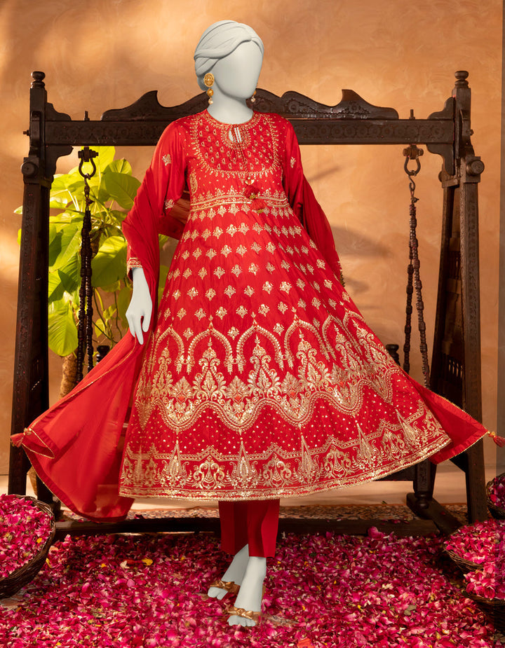 Raw Silk Red Stitched Suit - J. Junaid Jamshed
