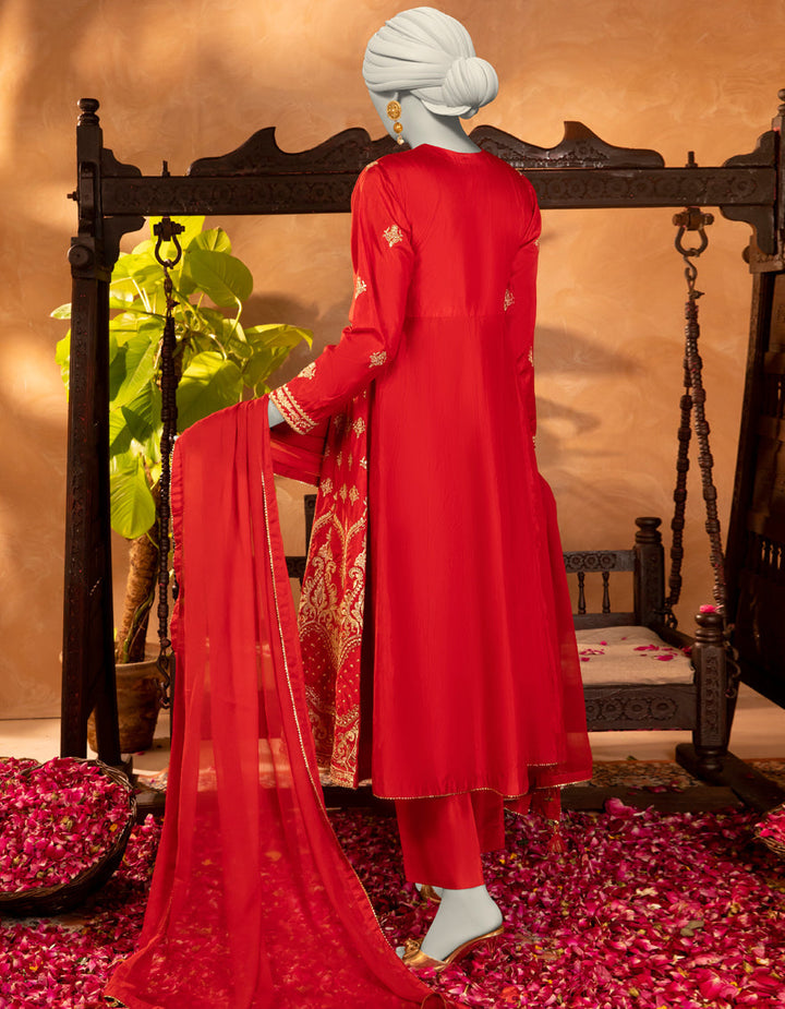 Raw Silk Red Stitched Suit - J. Junaid Jamshed