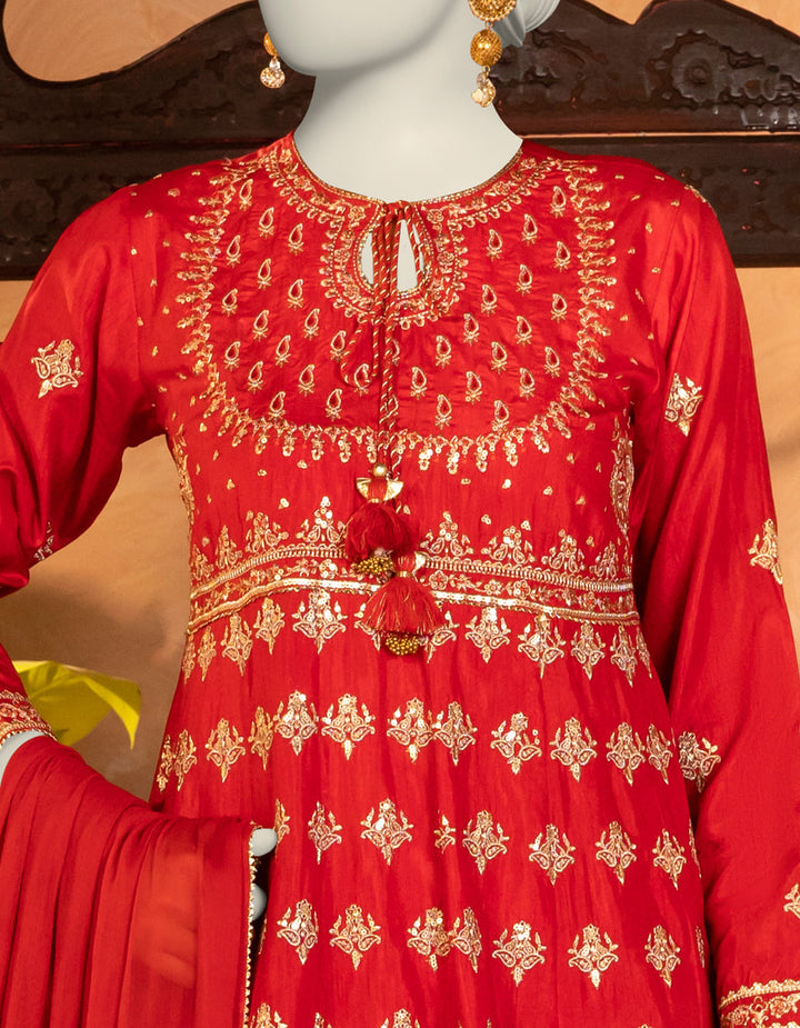 Raw Silk Red Stitched Suit - J. Junaid Jamshed
