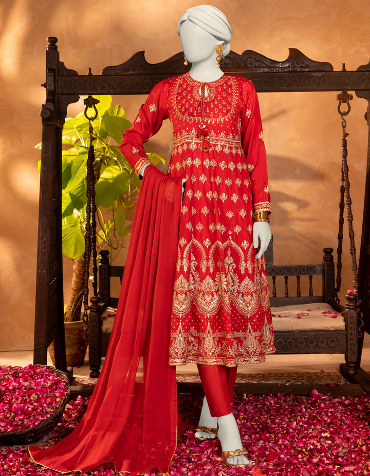 Raw Silk Red Stitched Suit - J. Junaid Jamshed