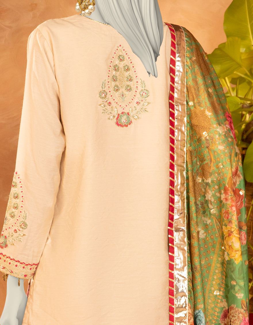 Cotton Silk Brown Stitched Suit - J. Junaid Jamshed
